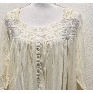 Eileen West Cream Cotton Nightgown Robe XL Lace Trim Button Front Maxi Long